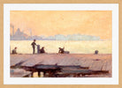 Charles Courtney Curran Print, Fishermen on the Dock (1895) in a light oak frame