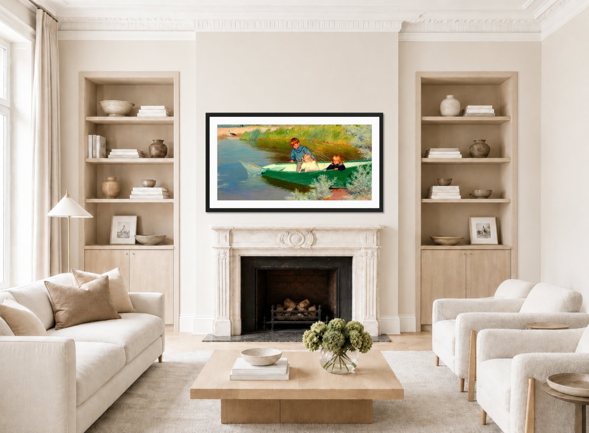 Charles Courtney Curran Print, Great Expectations (1897) displayed in a Scandinavian living room