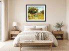 Charles Courtney Curran Print, Haytime (1887) displayed above a bed