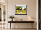 Charles Courtney Curran Print, Haytime (1887) displayed above a console table