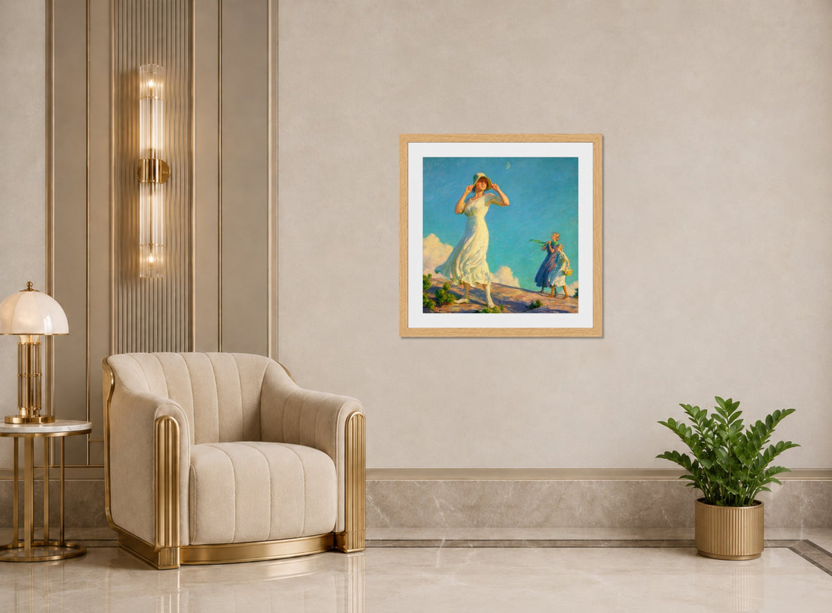 Charles Courtney Curran Print, High Country (1917) displayed in an Art Deco interior