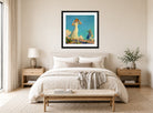 Charles Courtney Curran Print, High Country (1917) displayed above a bed