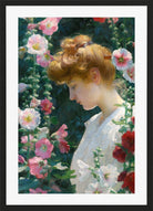 Charles Courtney Curran Print, Hollyhocks and Sunlight (1902) in a black frame