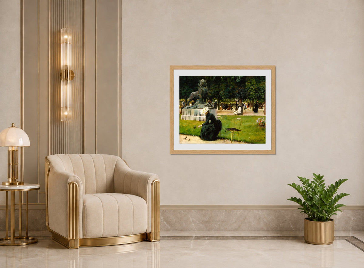 Charles Courtney Curran Print, In the Luxembourg (Garden) (1889) displayed in an Art Deco interior