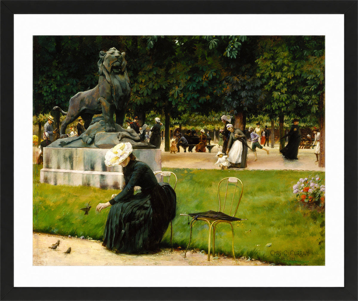 Charles Courtney Curran Print, In the Luxembourg (Garden) (1889) in a black frame