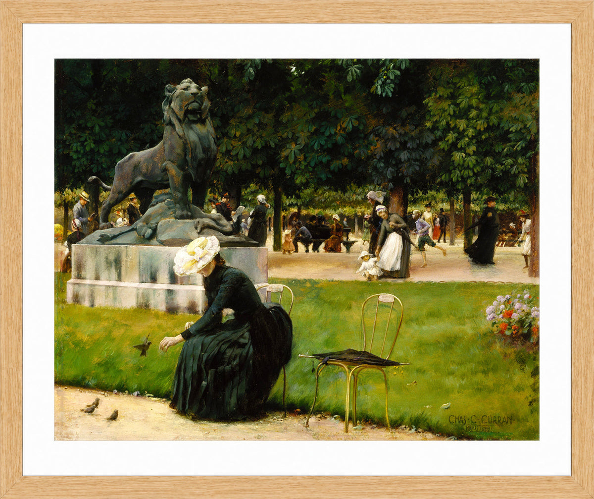 Charles Courtney Curran Print, In the Luxembourg (Garden) (1889) in a light oak frame