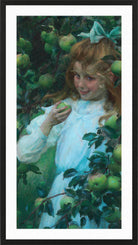 Charles Courtney Curran Print, In the Orchard (1904) in a black frame