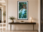 Charles Courtney Curran Print, In the Orchard (1904) displayed above a console table
