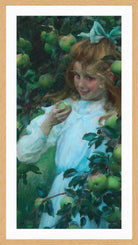 Charles Courtney Curran Print, In the Orchard (1904) in a light oak frame