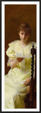 Charles Courtney Curran Print, Lady in Yellow (1893) in a black frame