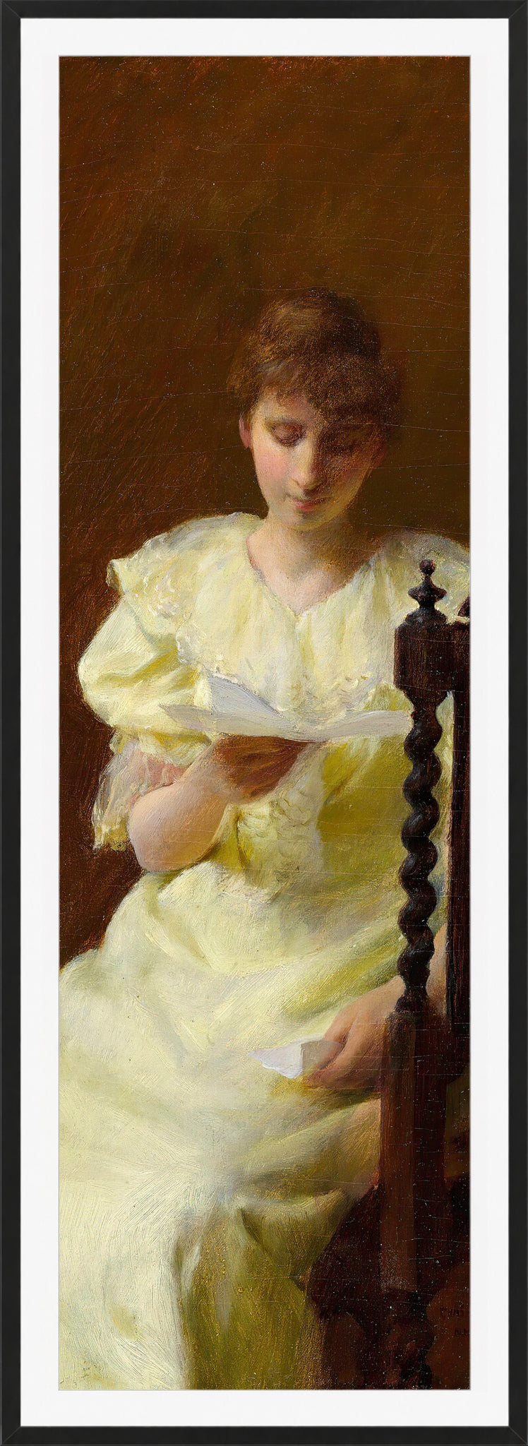 Charles Courtney Curran Print, Lady in Yellow (1893) in a black frame