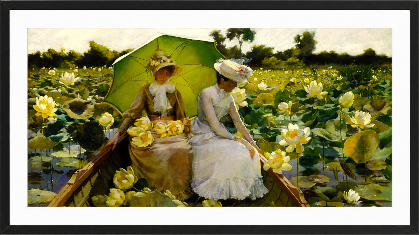 Charles Courtney Curran Print, Lotus Lilies (1888) in a black frame