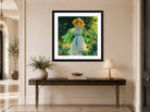 Charles Courtney Curran Print, Path of Flowers (1919) displayed above a console table