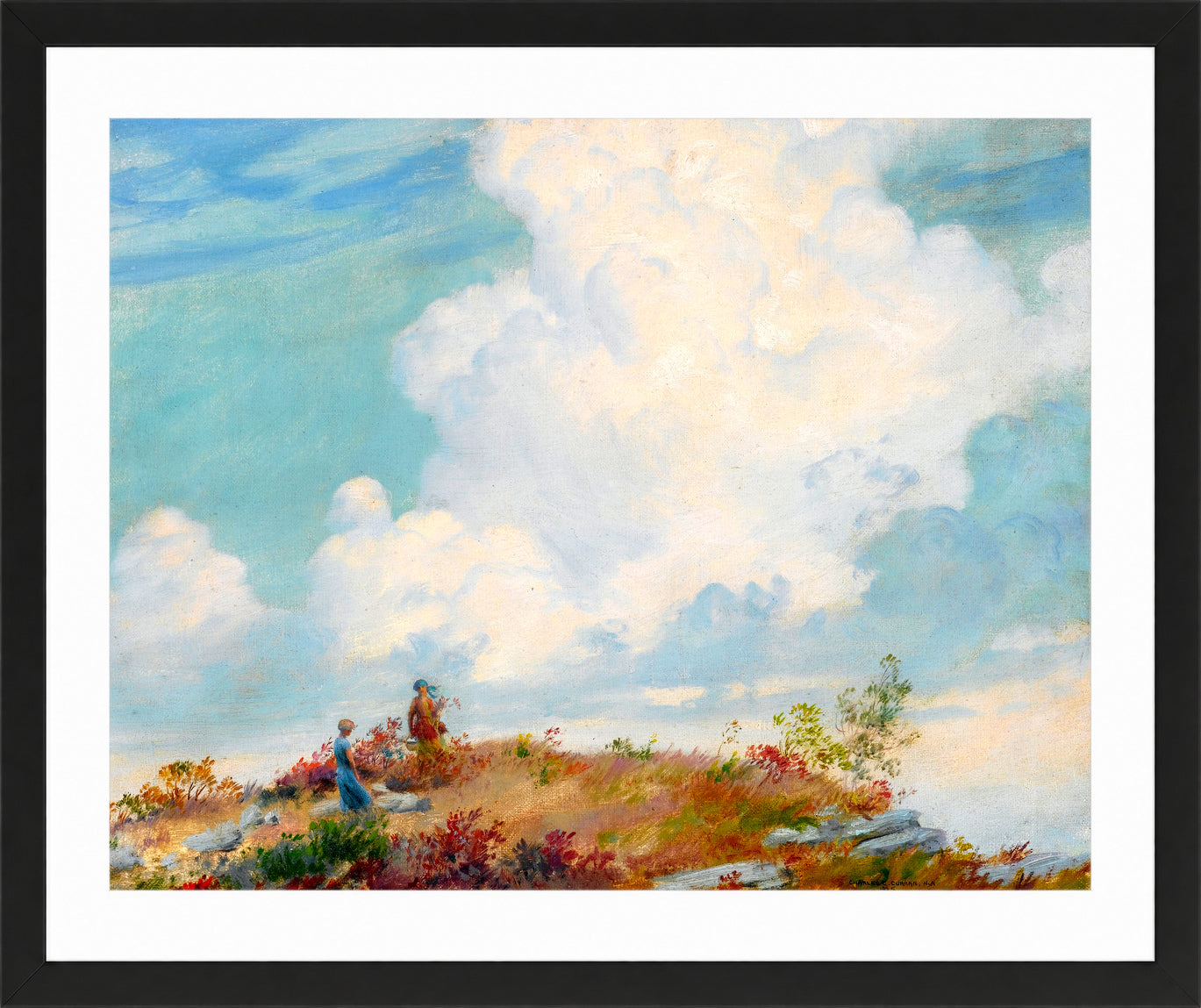 Charles Courtney Curran Print, Pink Cloud over Mountain (1925) in a black frame
