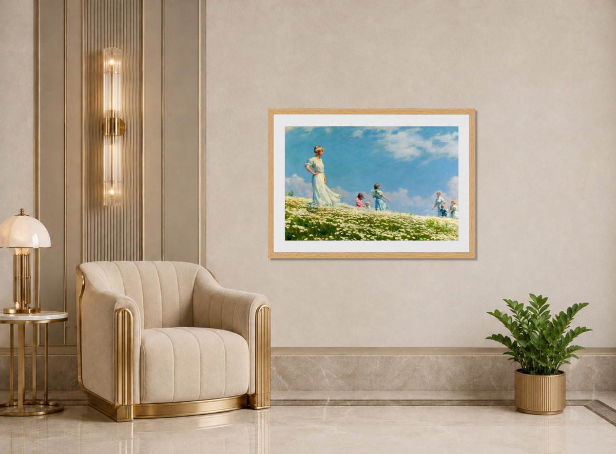 Charles Courtney Curran Print, Summer (1906) displayed in an Art Deco interior
