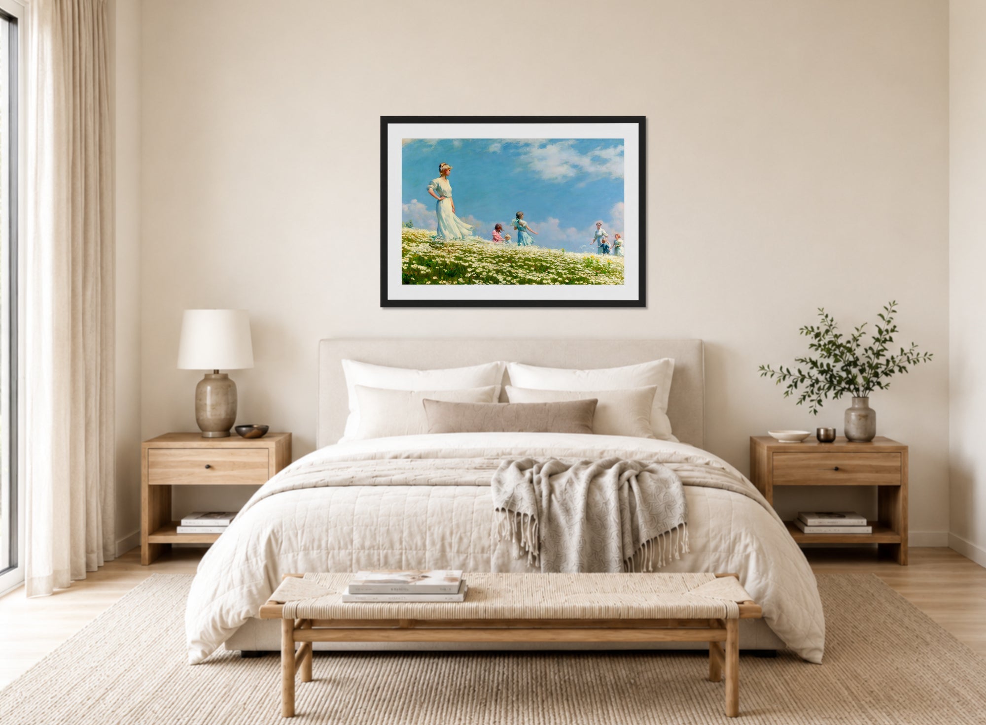 Charles Courtney Curran Print, Summer (1906) displayed above a bed