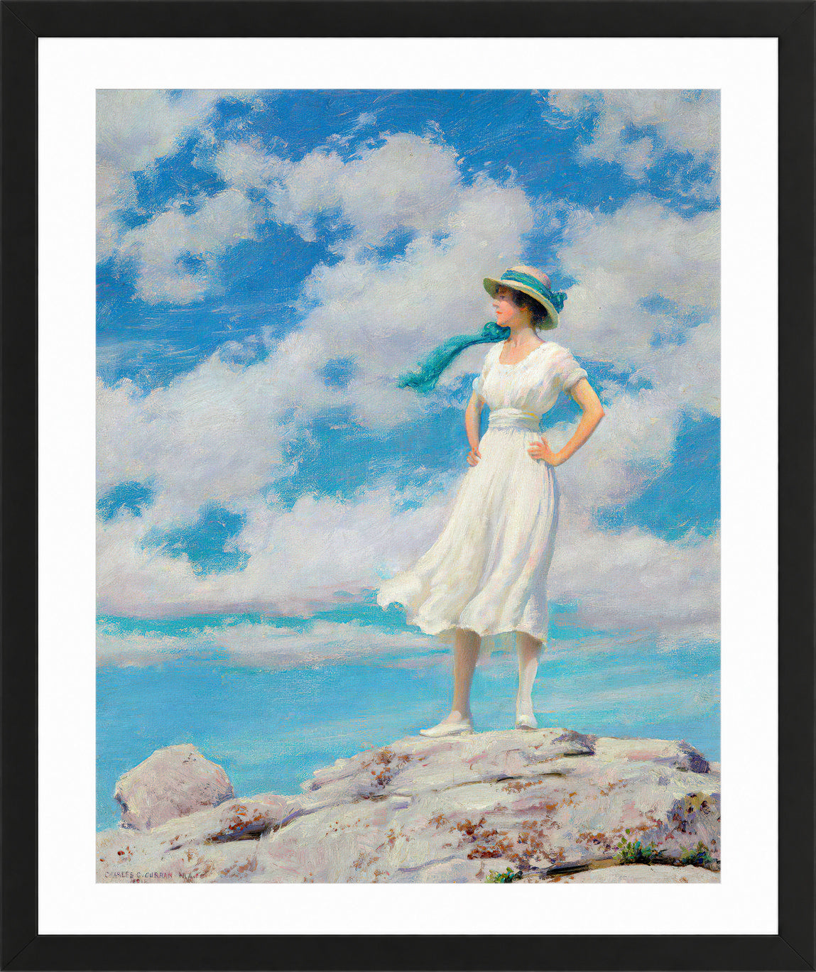 Charles Courtney Curran Print, Summy Sky (On the Summit) (c. 1918) in a black frame