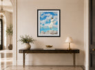 Charles Courtney Curran Print, Summy Sky (On the Summit) (c. 1918) displayed above a console table