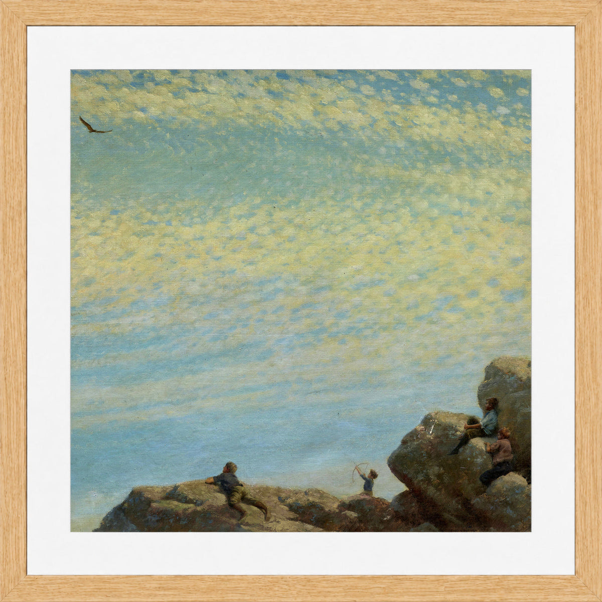 Charles Courtney Curran Print, The Hawk (1909) in a light oak frame