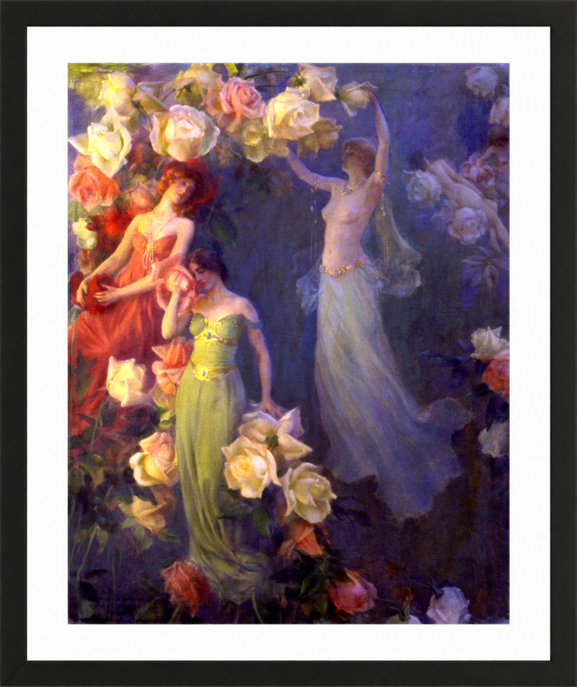 Charles Courtney Curran Print, The Perfume of Roses (1902) in a black frame