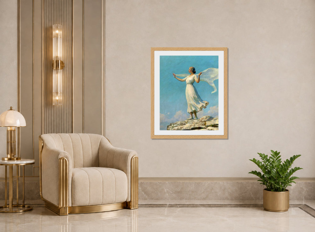 Charles Courtney Curran Print, The South Wind (The Breezy Day) (1917) displayed in an Art Deco interior