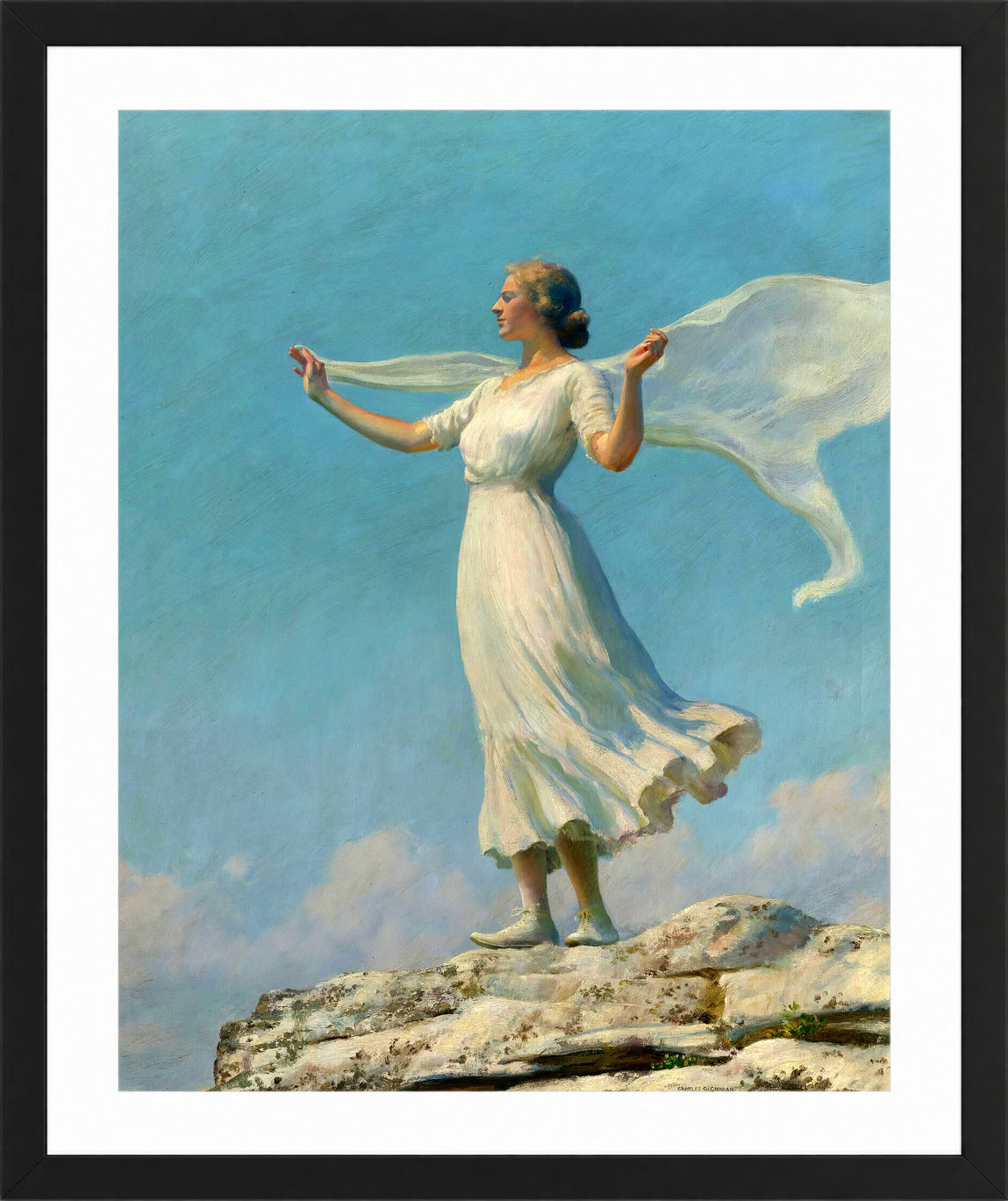 Charles Courtney Curran Print, The South Wind (The Breezy Day) (1917) in a black frame
