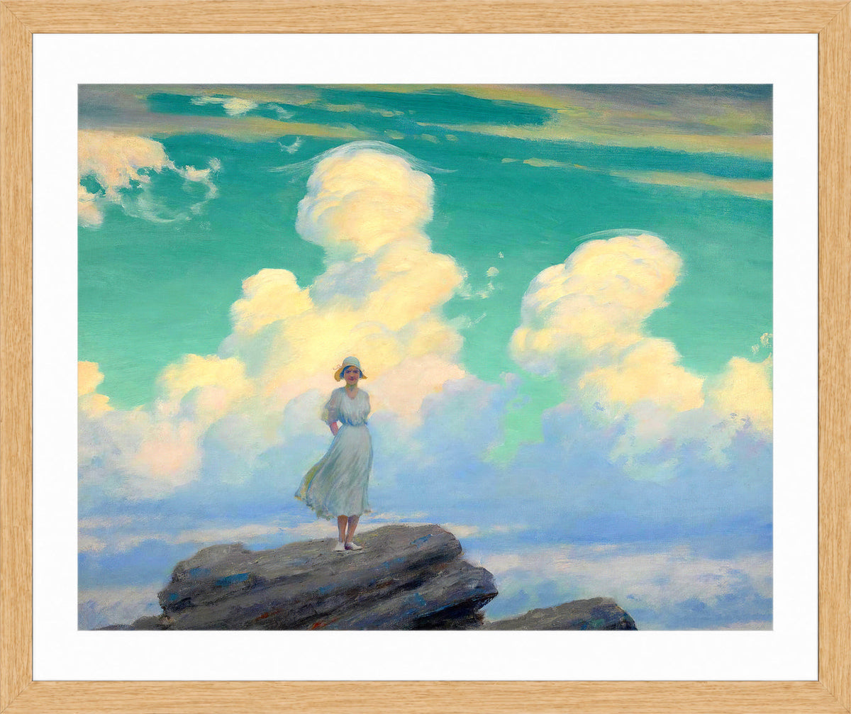 Charles Courtney Curran Print, The Veiled Cloud (1926) in a light oak frame