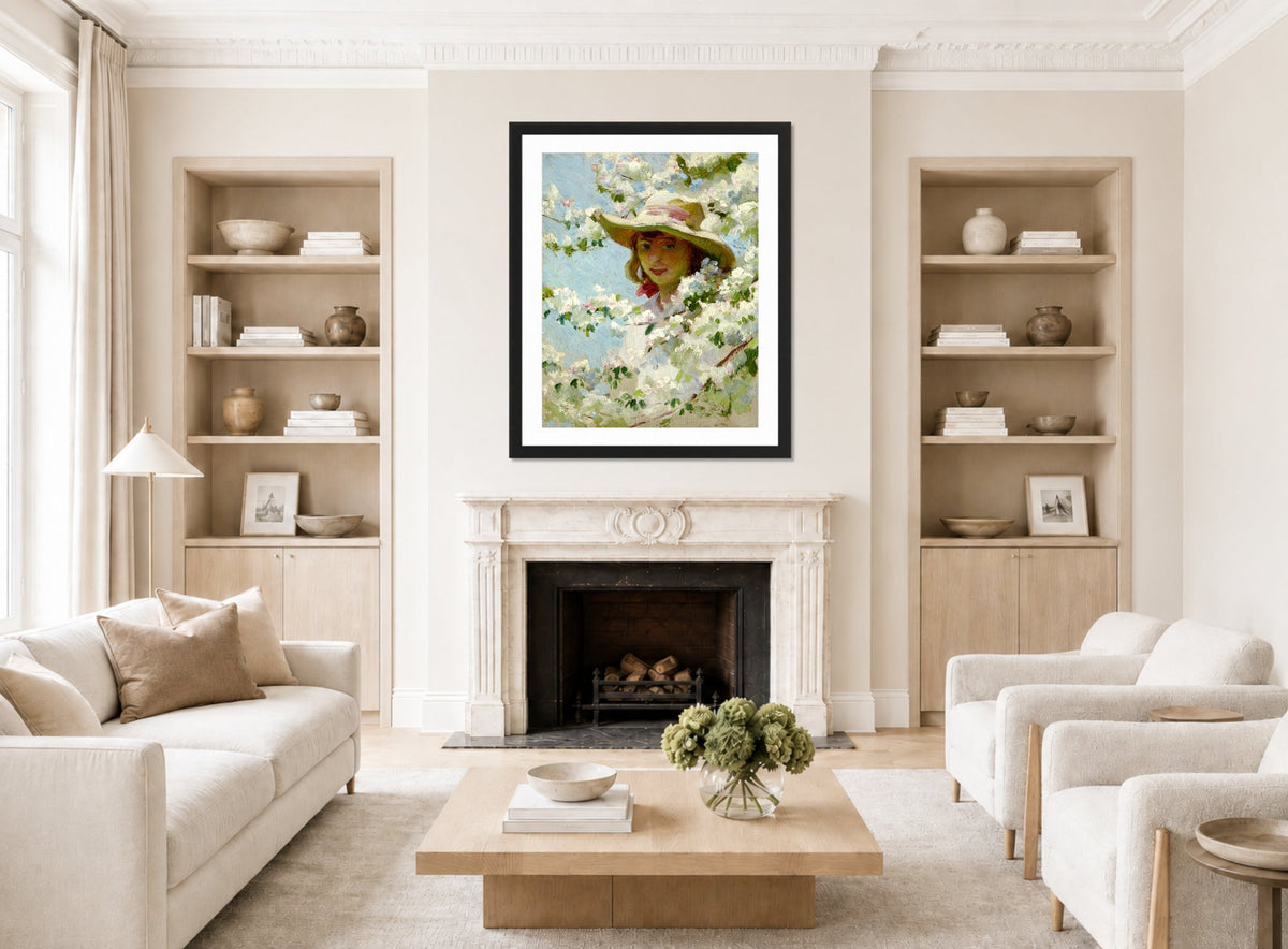 Charles Courtney Curran Print, Untitled displayed in a Scandinavian living room