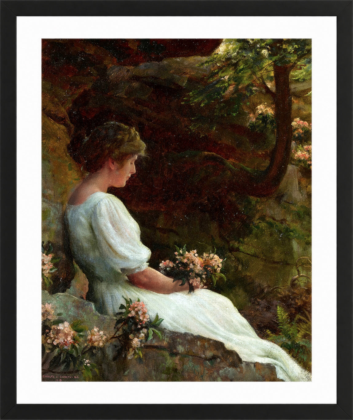 Charles Courtney Curran Print, Wishful Thinking (1913) in a black frame