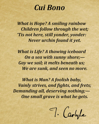 Cui Bono Poem By Thomas Carlyle, Typography Print