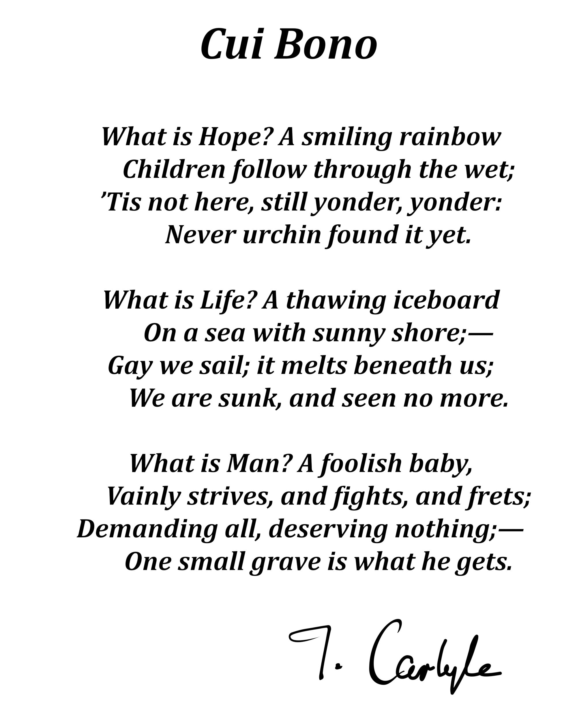 Cui Bono Poem By Thomas Carlyle, Typography Print