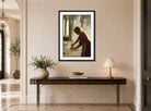 Edgar Degas Print, A Woman Ironing (1873) displayed above a console table