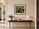 Edgar Degas Print, A Woman Seated beside a Vase of Flowers (1865) displayed above a console table