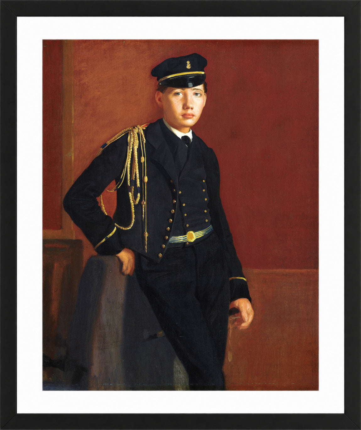 Edgar Degas Print, Achille De Gas in the Uniform of a Cadet (1856-1857) in a black frame