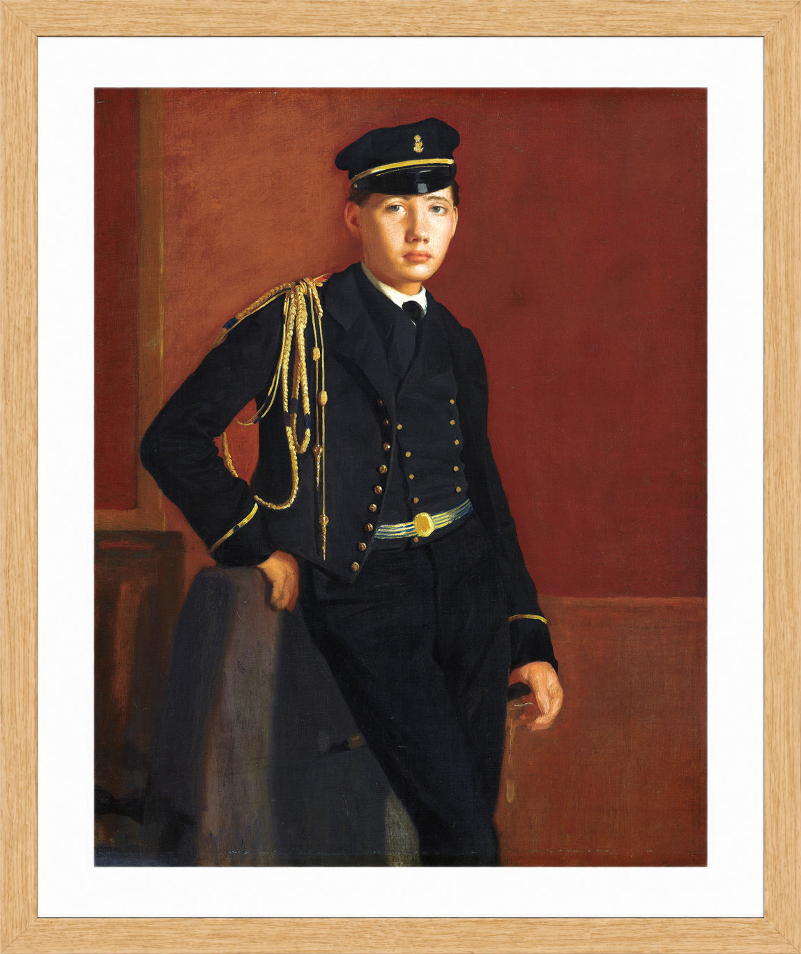 Edgar Degas Print, Achille De Gas in the Uniform of a Cadet (1856-1857) in a light oak frame