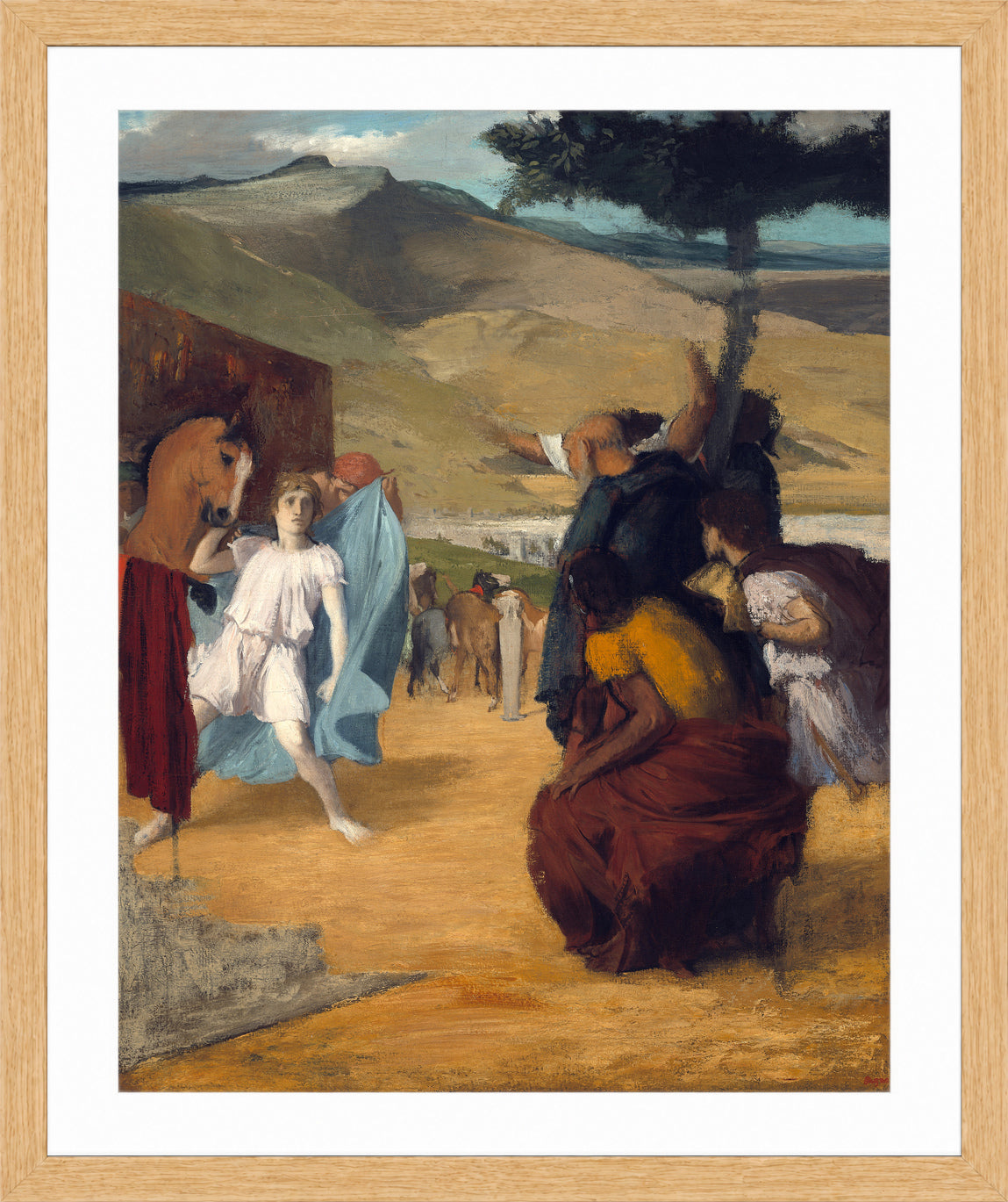 Edgar Degas Print, Alexander and Bucephalus (1861-1862) in a light oak frame