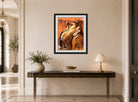 Edgar Degas Print, Après le bain, femme s’essuyant (1892) displayed above a console table