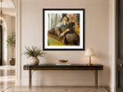 Edgar Degas Print, At the Milliner’s (1881) displayed above a console table