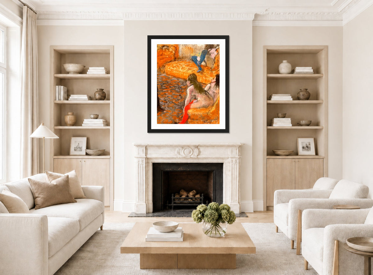 Edgar Degas Print, Attente d’un client (1879) displayed in a Scandinavian living room