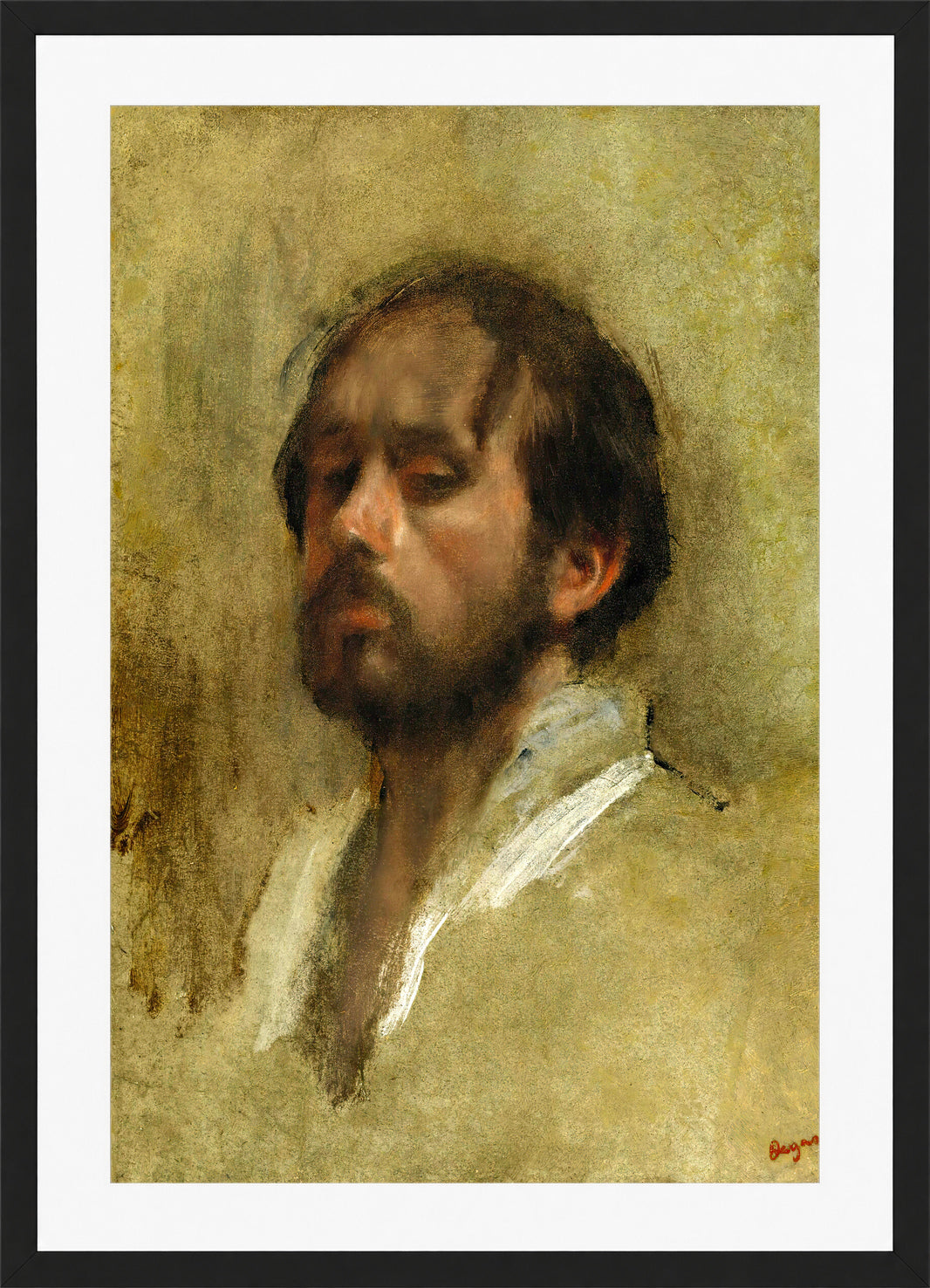 Edgar Degas Print, Autoportrait (circa 1862) in a black frame