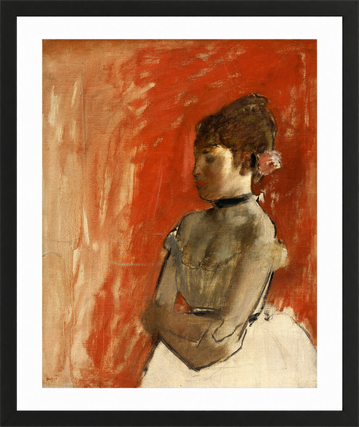 Edgar Degas Print, Ballet Dancer With Arms Crossed (circa 1872) in a black frame