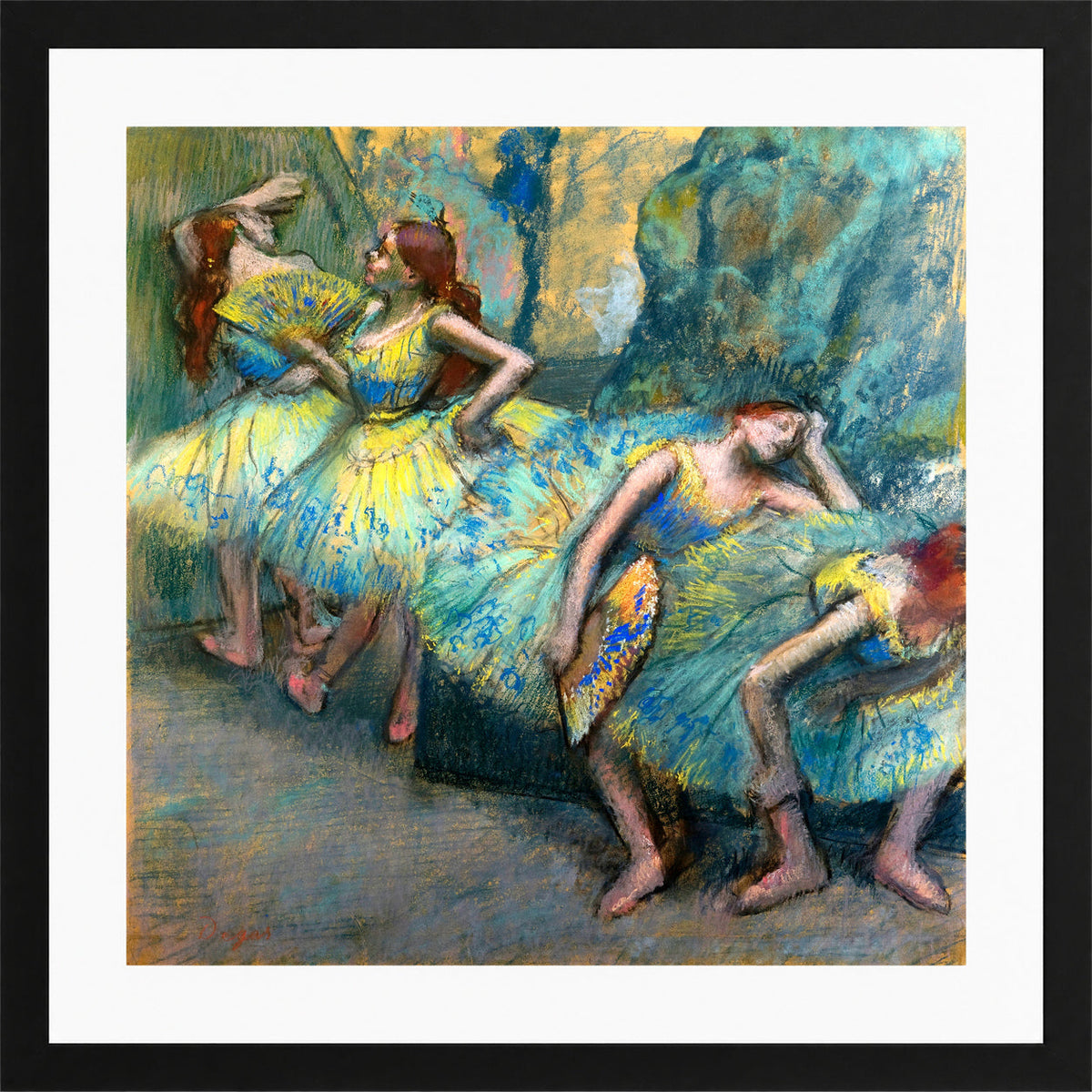 Edgar Degas Print, Ballet Dancers in the Wings (c in a black frame