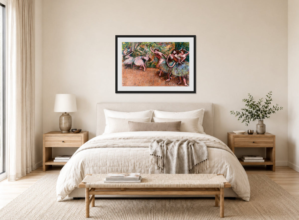 Edgar Degas Print, Ballet Scene (c displayed above a bed
