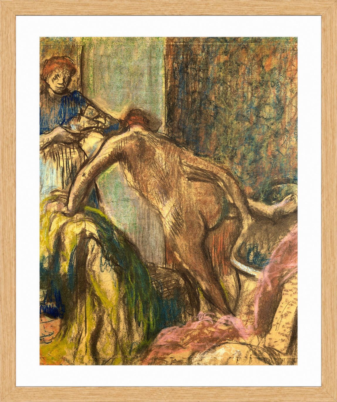Edgar Degas Print, Breakfast after the Bath (1895-98) in a light oak frame