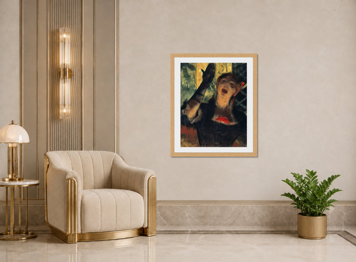 Edgar Degas Print, Café Singer (1879) displayed in an Art Deco interior