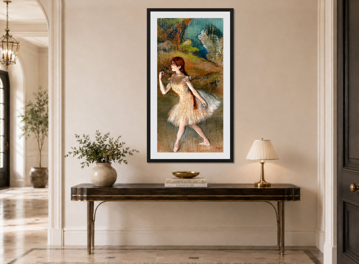 Edgar Degas Print, Danseuse (circa 1880-87) displayed above a console table