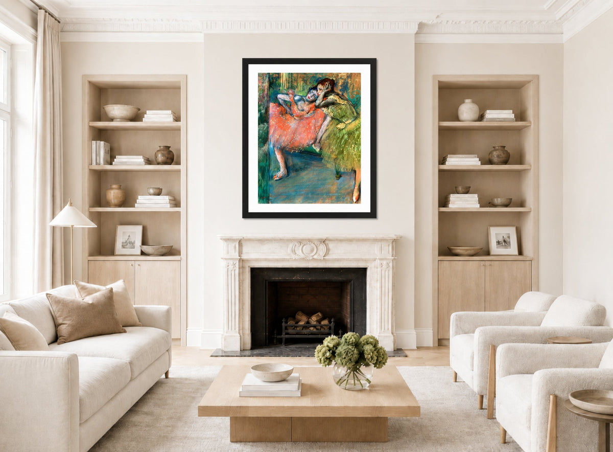 Edgar Degas Print, Danseuses Au Foyer (circa 1901) displayed in a Scandinavian living room