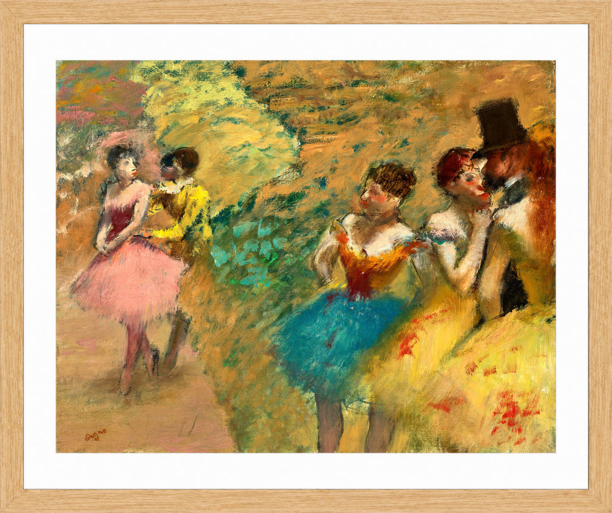 Edgar Degas Print, Danseuses (Les Coulisses de l’Opéra) (1886) in a light oak frame