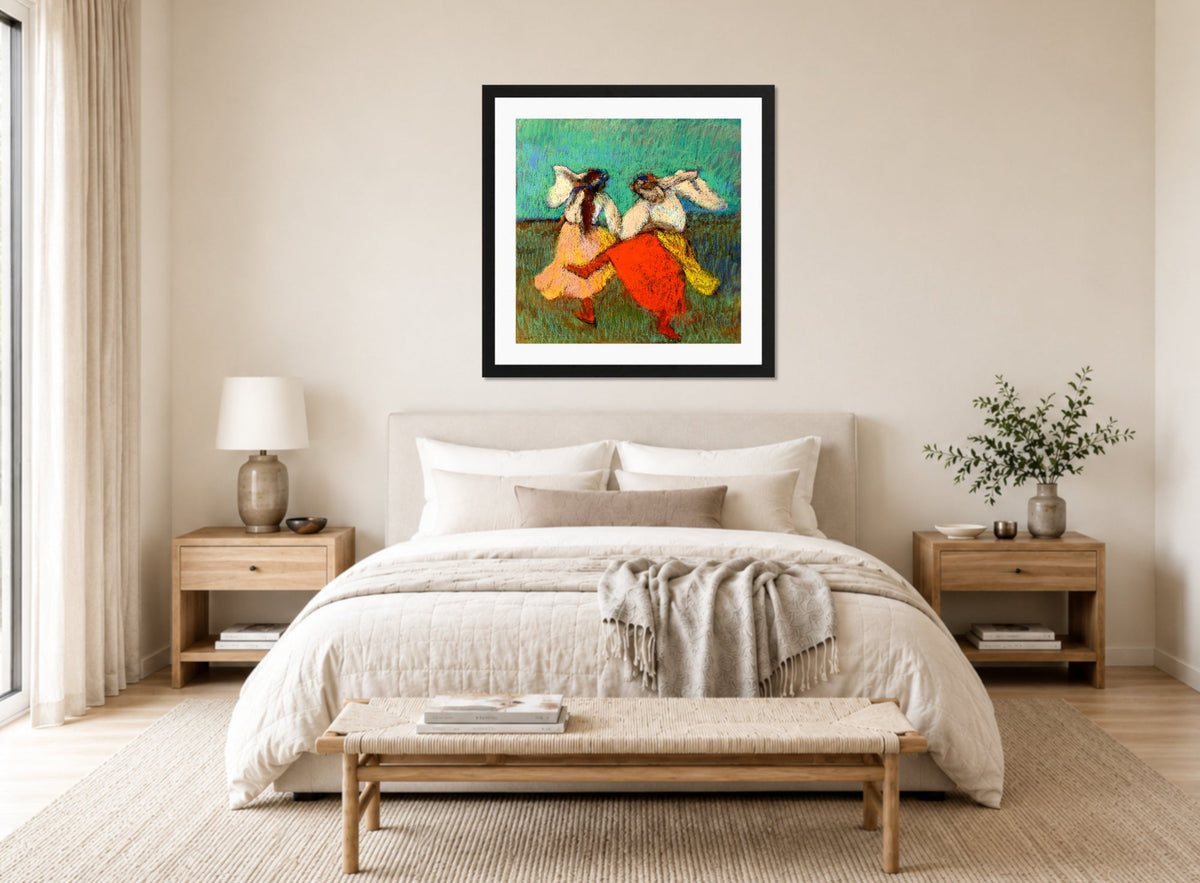 Edgar Degas Print, Danseuses Russes (1899) displayed above a bed