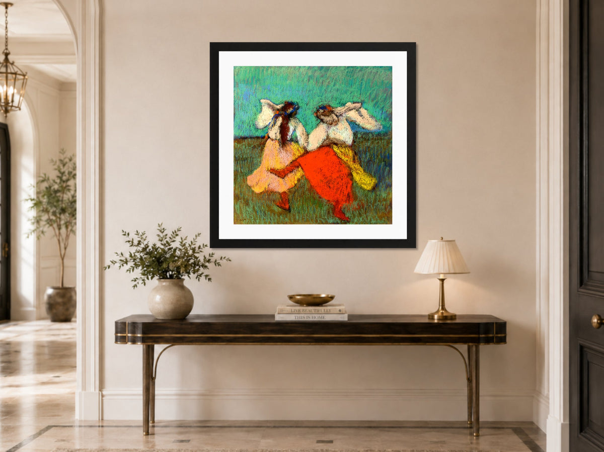 Edgar Degas Print, Danseuses Russes (1899) displayed above a console table